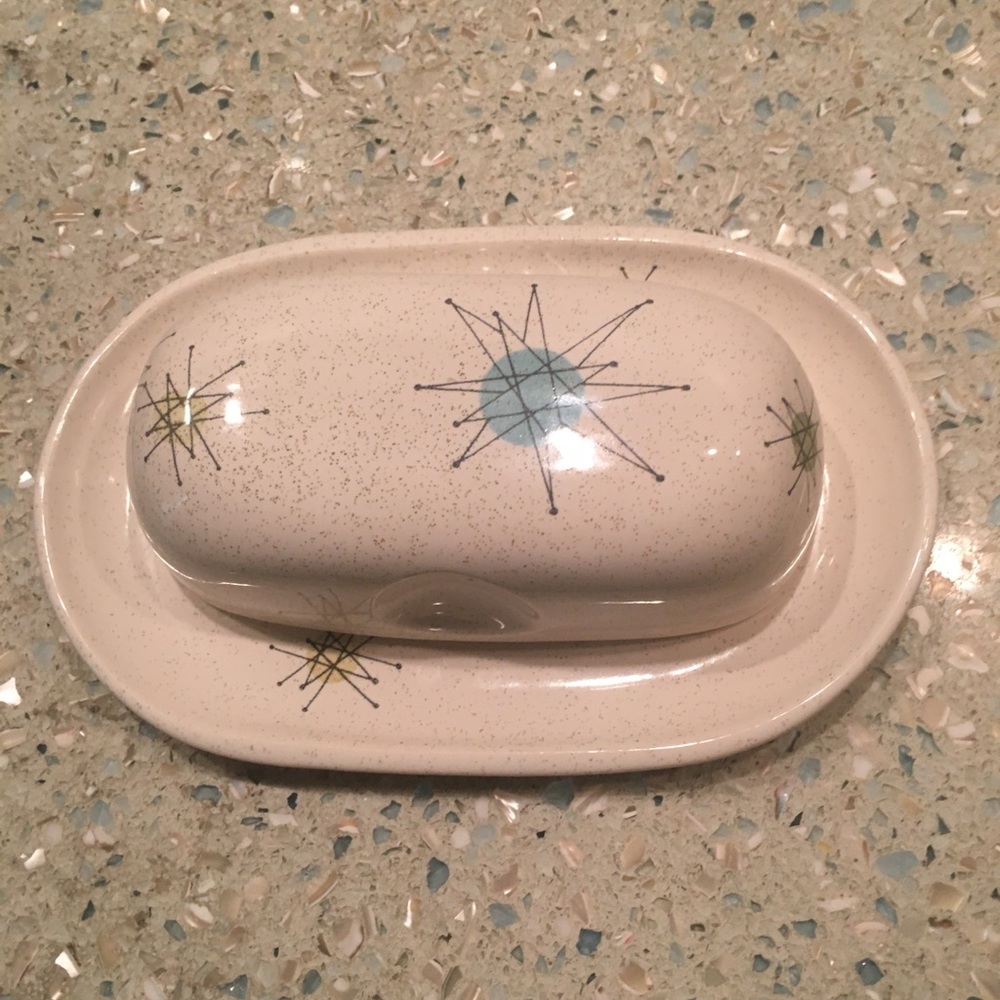 Authentic Mid-Century Modern Franciscan Starburst Butter Dish & Cover